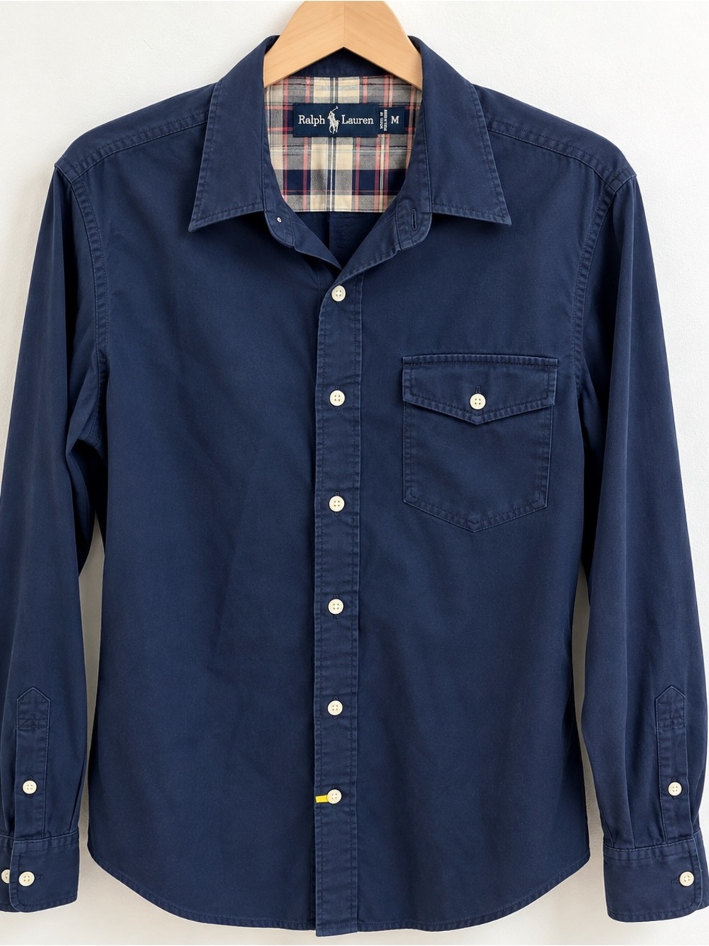 Ralph Lauren Men’s Navy Button Down Shirt Plaid Collar Size M